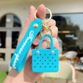 Blue EVA beach bag keychain with Forever Love strap and cute polka dot charm - Blue