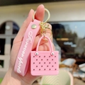 Pink EVA beach bag mini keychain with Forever sports silicone wristband and gold clasp - Pink