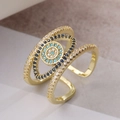 Böhmischer vergoldeter Ring mit hohlgeformtem bösem Blick und Zirkonia-Steinen - Einstellbar Offen / Evil Eye Gold Stil (14796)