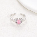 Detailed macro view of an adjustable heart ring with a pink crystal and cubic zirconia - Silver - Pink Zircon (NO.8)