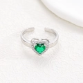Detailed close-up of heart-shaped green zircon ring with silver adjustable band and halo diamonds - Silver - Green Zircon (NO.10)