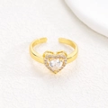 Bague coeur dorée ajustable avec grand zircon transparent et entourage de cristaux - Or - Zircon Blanc Clair (NO.1)