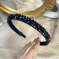 Detail of handcrafted black crystal beaded headband with shimmering multifaceted glass beads - Navy Blue