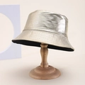 Detailed macro view of golden faux leather bucket hat texture on a wooden stand - M(56-58cm) / Bright Gold (5#)