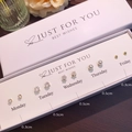 Detail of five pairs of assorted stud earrings in a white gift box with weekday labels - Square Star Pearl Ball Set (NS911-32) / 5 Pairs/Pack / Gold Silver White