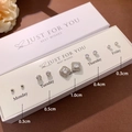 Set of five S925 silver stud earrings with heart and round zircon in a white gift box - Silver Ball Square Inlaid Set (NS911-23) / 5 Pairs/Pack / Silver