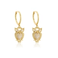 Orecchini a cerchio gufo in argento sterling S925 dorato con cristalli bianchi brillanti - Argento 925 / Oro