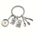 Koch-Schlüsselanhänger mit Miniatur-Pfanne, Kochbuch, Mixer und Besteck-Anhängern - Silber Stil (1)