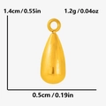 Macro shot showing dimensions and weight of a polished 304 stainless steel teardrop charm - S2070-Gold