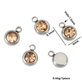 Champagne birthstone pendant in stainless steel with multi-angle view and size guide - Steel Color-P (Champagne)