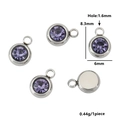 Purple birthstone pendant in stainless steel with 8.3x6mm round zirconia charm - Steel Color-Q (Purple)