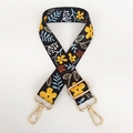 Correa ajustable de 3,8 cm con estampado floral amarillo y azul en cinta negra - Floral Negro y Amarillo (Gancho Dorado)