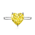 Elegant heart-shaped yellow zircon ring with silver adjustable band on white background - Yellow Rhinestone
