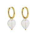 18K gold-plated hoop earrings with translucent iridescent heart-shaped stone charms - Clear