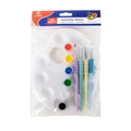 Painting set with white plastic palette, 6 acrylic colors, and 4 ergonomic paint brushes - Oval Palette + Paint + Brushes Set / 4-Brush Set