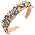 Cerchietto elegante in raso viola con strass colorati scintillanti e catena dorata - Viola
