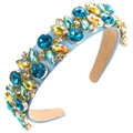 Cerchietto in raso celeste con strass e cristalli colorati brillanti e chic - Azzurro