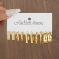 Set of 6 gold geometric earrings with pearls, hoops and chain designs on card - Gold Pearl Geometric Hoop Style (5896601)