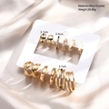 6-piece gold alloy earring set with crystal accents and geometric C-shape hoops - Gold Woven Texture Zircon Style (5923501HB)
