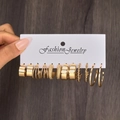 6-pair set of chunky gold geometric hoop earrings with pearl and textured alloy finish - Gold Geometric Hoop Style (5866801)