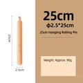 Solid wood rolling pin 25cm length with hanging hole and natural wood grain finish - 25cm Hanging Hole Rolling Pin