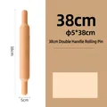 Solid wood rolling pin with double handles for baking, 38cm length and 5cm diameter - 38cm Double Handle Rolling Pin