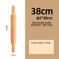 38cm natural wood rolling pin with dual handles and engraved scale markings - 38cm Scaled Double Handle Rolling Pin