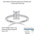 Eleganter 1-Karat-Ring mit Smaragdschliff-Moissanit in 18K vergoldetem S925 Sterlingsilber - US 7 / Einzelner Ring (R13111)