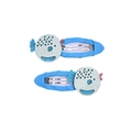 Pair of blue grosgrain hair clips with silver glitter smiley face for girls - Small Fish (MC044) / One Pair