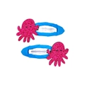 Pair of glitter pink octopus cartoon hair clips with blue ribbon for girls - Octopus (MC038) / One Pair