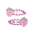 Pair of cute strawberry hair clips with pink sequins and green leaves for girls - Pink Strawberry (MC039) / One Pair