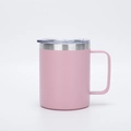 Pink 12oz stainless steel insulated mug with handle and clear lid, matte finish design - 12oz / Pink