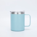 12oz light blue matte stainless steel insulated mug with square handle and clear lid - 12oz / Light Blue
