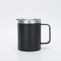 Black matte 12oz stainless steel insulated mug with square handle and clear spill-proof lid - 12oz / Black