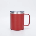 Red matte 12oz stainless steel insulated mug with handle and transparent lid - 12oz / Red