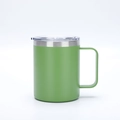 Matte green 12oz stainless steel mug with handle and transparent leak-proof lid - 12oz / Green