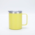 Insulated 12oz stainless steel mug with matte yellow finish, handle and clear lid - 12oz / Yellow