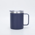 Navy blue matte 12oz stainless steel insulated camping mug with handle and clear lid - 12oz / Navy Blue