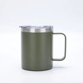 Army green 12oz stainless steel insulated mug with D-handle and transparent lid - 12oz / Army Green