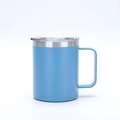 Sky blue matte 12oz stainless steel insulated mug with handle and clear lid - 12oz / Lake Blue