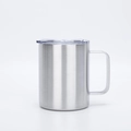 12oz stainless steel vacuum insulated mug with handle and clear lid in silver finish - 12oz / Silver