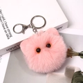 Close-up of pink fluffy cat head keychain with orange eyes and silver metal lobster clasp - Upgrade - Silver Ring / 8cm Korean Pink