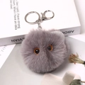 Close-up of grey plush cat head keychain with orange eyes and silver metal hook - Upgrade - Silver Ring / 8cm Gray