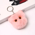 Cute pink furry cat head keychain with orange eyes and silver metal clasp hanging - Standard - Silver Ring / 8cm Korean Pink