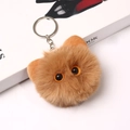 Close-up of 8cm plush cat head keychain with soft brown fur and large orange eyes - Standard - Silver Ring / 8cm Camel