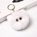 Cute 8cm white plush cat head keychain with soft faux fur and silver metal ring - Standard - Silver Ring / 8cm White