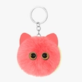Cute pink plush cat head keychain with large eyes and fluffy faux fur for bags - Standard - Silver Ring / 8cm Bright Watermelon Red
