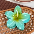 Turquoise and yellow gradient plumeria flower hair claw clip for elegant styling - Lake Blue 8cm