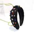 Knotted wide headband in black with American flag charms and colorful rhinestones - Black