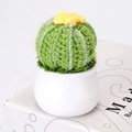 Close-up of handmade crochet cactus with yellow flower in a white ceramic pot - Globe Style (O)